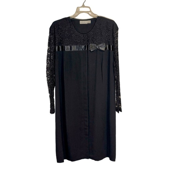 Black Lace satin crepe long sleeved plus size dress elizabeth claiborne. - Picture 1 of 8